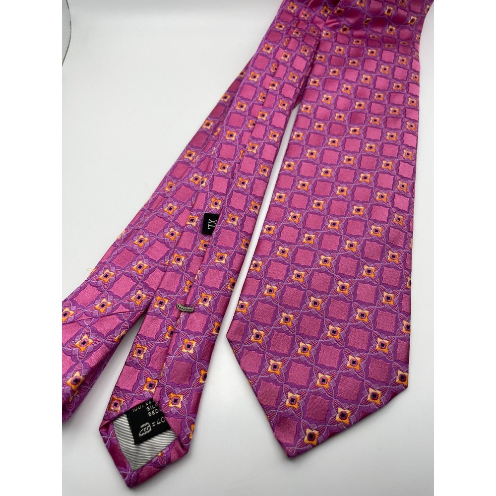 Ermenegildo Zegna Mens Silk Tie Pink Purple Geometric Medallion XL Extra Long